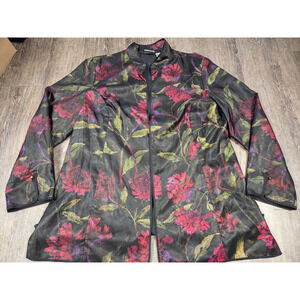 Chico's 100% Silk Hand-Beaded Black Pink Red Jacket Blazer Size 3 - XL 16/18